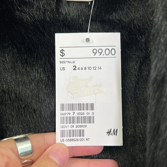 H&M - NWT Black Suede Like Lined Black Faux Fur Button Down Pockets Coat Size 2 - Picture 10 of 13
